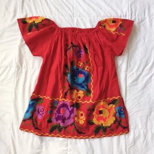 Mexican Hand-stitched Floral Embroidered Top Sz M